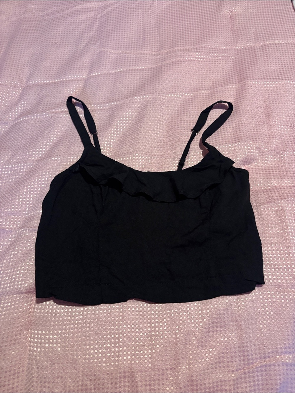 Hollister Black Ruffle Smocked Crop Top Size Small